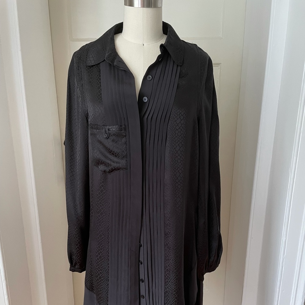 Balenciaga Black Silk - snake print shirt dress - size 38 FR
